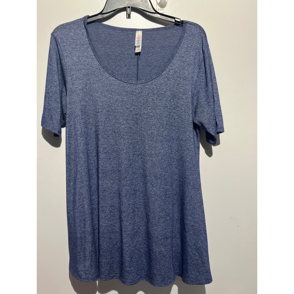 LuLaRoe Perfect T Blue Heathered Scoop Neck Short Sleeve Tunic Top Small